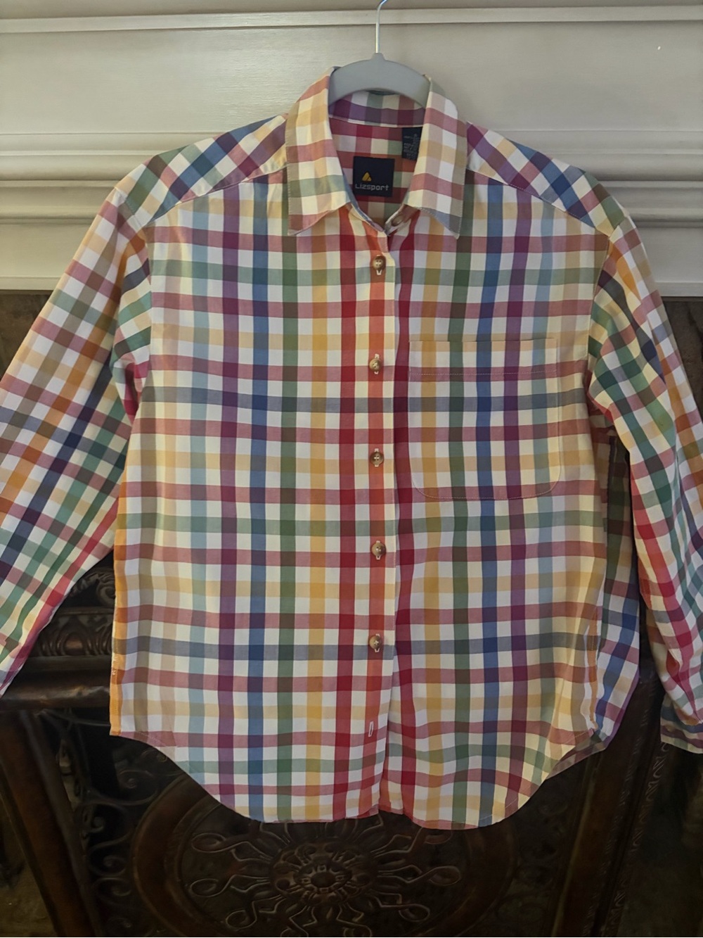 Vintage Lizsport Lightweight Multicolor Plaid Button-Up Blouse - Women